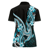 Blue Black Aloha Hawaii Women Polo Shirt Polynesian Shark Tattoo Plumeria LT14 - Polynesian Pride
