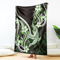 Green Black Aloha Hawaii Blanket Polynesian Shark Tattoo Plumeria
