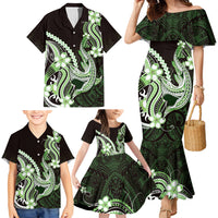 Green Black Aloha Hawaii Family Matching Mermaid Dress and Hawaiian Shirt Polynesian Shark Tattoo Plumeria LT14 - Polynesian Pride
