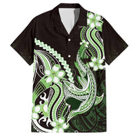 Green Black Aloha Hawaii Family Matching Short Sleeve Bodycon Dress and Hawaiian Shirt Polynesian Shark Tattoo Plumeria LT14 Dad's Shirt - Short Sleeve Green - Polynesian Pride