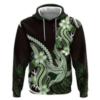 Green Black Aloha Hawaii Hoodie Polynesian Shark Tattoo Plumeria