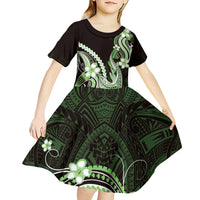Green Black Aloha Hawaii Kid Short Sleeve Dress Polynesian Shark Tattoo Plumeria LT14 - Polynesian Pride