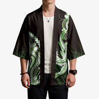 Green Black Aloha Hawaii Kimono Polynesian Shark Tattoo Plumeria