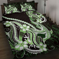 Green Black Aloha Hawaii Quilt Bed Set Polynesian Shark Tattoo Plumeria