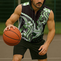 Green Black Aloha Hawaii Sleeveless Zip Hoodie Polynesian Shark Tattoo Plumeria LT14 - Polynesian Pride