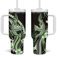 Green Black Aloha Hawaii Tumbler With Handle Polynesian Shark Tattoo Plumeria