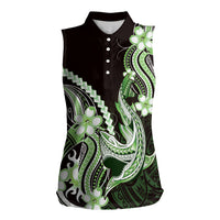 Green Black Aloha Hawaii Women Sleeveless Polo Shirt Polynesian Shark Tattoo Plumeria LT14 Female Green - Polynesian Pride