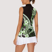 Green Black Aloha Hawaii Women Sleeveless Polo Shirt Polynesian Shark Tattoo Plumeria LT14 - Polynesian Pride