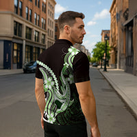 Green Black Aloha Hawaii Zipper Polo Shirt Polynesian Shark Tattoo Plumeria LT14 - Polynesian Pride