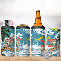 Hawaii Summer Christmas 4 in 1 Can Cooler Tumbler Surfing Santa Shaka Catch The Wave
