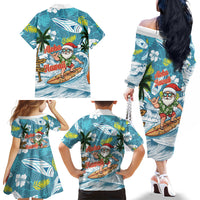 Hawaii Summer Christmas Family Matching Off The Shoulder Long Sleeve Dress and Hawaiian Shirt Surfing Santa Shaka Catch The Wave LT14 - Polynesian Pride