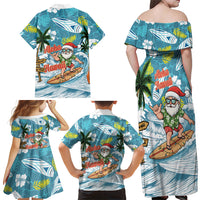 Hawaii Summer Christmas Family Matching Off Shoulder Maxi Dress and Hawaiian Shirt Surfing Santa Shaka Catch The Wave LT14 - Polynesian Pride