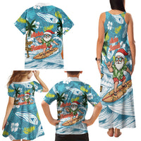 Hawaii Summer Christmas Family Matching Tank Maxi Dress and Hawaiian Shirt Surfing Santa Shaka Catch The Wave LT14 - Polynesian Pride