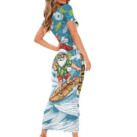 Hawaii Summer Christmas Short Sleeve Bodycon Dress Surfing Santa Shaka Catch The Wave