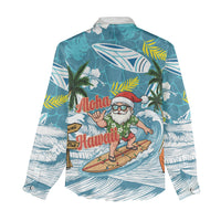 Hawaii Summer Christmas Women Casual Shirt Surfing Santa Shaka Catch The Wave LT14 - Polynesian Pride