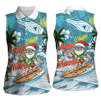 Hawaii Summer Christmas Women Sleeveless Polo Shirt Surfing Santa Shaka Catch The Wave LT14 - Polynesian Pride