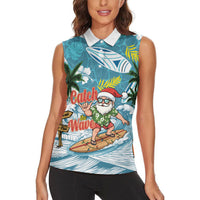 Hawaii Summer Christmas Women Sleeveless Polo Shirt Surfing Santa Shaka Catch The Wave LT14 - Polynesian Pride