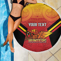 Papua New Guinea Rugby Custom Beach Blanket Go PNG Hunters Polynesian Pattern - Polynesian Pride