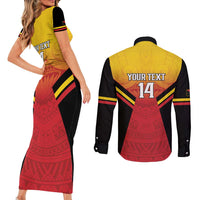 Papua New Guinea Rugby Custom Couples Matching Short Sleeve Bodycon Dress and Long Sleeve Button Shirt Go PNG Hunters Polynesian Pattern LT14 - Polynesian Pride