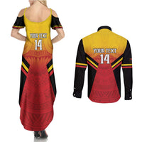 Papua New Guinea Rugby Custom Couples Matching Summer Maxi Dress and Long Sleeve Button Shirt Go PNG Hunters Polynesian Pattern LT14 - Polynesian Pride