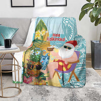 Aloha Hawaii Mele Kalikimaka Blanket Chilling Santa With Pineapple - Polynesian Pattern