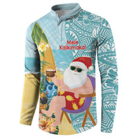 Aloha Hawaii Mele Kalikimaka Button Sweatshirt Chilling Santa With Pineapple - Polynesian Pattern