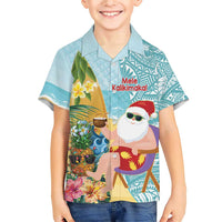 Aloha Hawaii Mele Kalikimaka Family Matching Short Sleeve Bodycon Dress and Hawaiian Shirt Chilling Santa With Pineapple - Polynesian Pattern