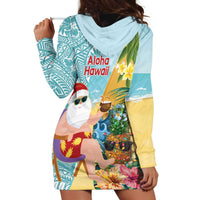 Aloha Hawaii Mele Kalikimaka Hoodie Dress Chilling Santa With Pineapple - Polynesian Pattern