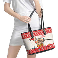 Mele Kalikimaka Hawaii Leather Tote Bag Water-skiing Santa Tropical Vibes