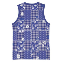 Blue Palaka Japanese Patterns Basketball Jersey Koi Fish Asanoha Sakura Patchwork Stylized - Polynesian Pride