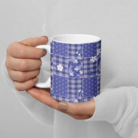 Blue Palaka Japanese Patterns Ceramic Mug Koi Fish Asanoha Sakura Patchwork Stylized - Polynesian Pride