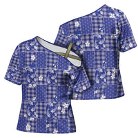 Blue Palaka Japanese Patterns Cross Shoulder Shirt Koi Fish Asanoha Sakura Patchwork Stylized - Polynesian Pride