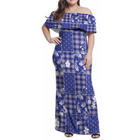 Blue Palaka Japanese Patterns Family Matching Off Shoulder Maxi Dress and Hawaiian Shirt Koi Fish Asanoha Sakura Patchwork Stylized - Polynesian Pride