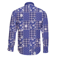 Blue Palaka Japanese Patterns Family Matching Off Shoulder Short Dress and Hawaiian Shirt Koi Fish Asanoha Sakura Patchwork Stylized - Polynesian Pride