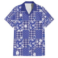 Blue Palaka Japanese Patterns Family Matching Puletasi and Hawaiian Shirt Koi Fish Asanoha Sakura Patchwork Stylized - Polynesian Pride