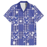 Blue Palaka Japanese Patterns Family Matching Short Sleeve Bodycon Dress and Hawaiian Shirt Koi Fish Asanoha Sakura Patchwork Stylized LT14 Dad's Shirt - Short Sleeve Blue - Polynesian Pride