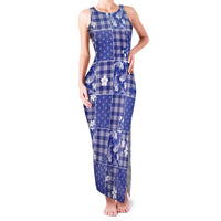 Blue Palaka Japanese Patterns Family Matching Tank Maxi Dress and Hawaiian Shirt Koi Fish Asanoha Sakura Patchwork Stylized - Polynesian Pride