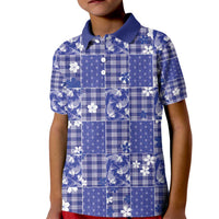 Blue Palaka Japanese Patterns Kid Polo Shirt Koi Fish Asanoha Sakura Patchwork Stylized - Polynesian Pride