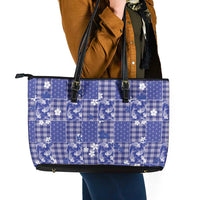 Blue Palaka Japanese Patterns Leather Tote Bag Koi Fish Asanoha Sakura Patchwork Stylized LT14 - Polynesian Pride