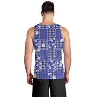 Blue Palaka Japanese Patterns Men Tank Top Koi Fish Asanoha Sakura Patchwork Stylized - Polynesian Pride