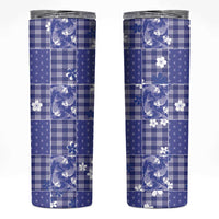 Blue Palaka Japanese Patterns Skinny Tumbler Koi Fish Asanoha Sakura Patchwork Stylized - Polynesian Pride