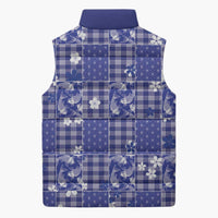 Blue Palaka Japanese Patterns Sleeveless Puffer Jacket Koi Fish Asanoha Sakura Patchwork Stylized - Polynesian Pride