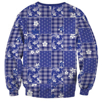 Blue Palaka Japanese Patterns Sweatshirt Koi Fish Asanoha Sakura Patchwork Stylized - Polynesian Pride