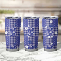 Blue Palaka Japanese Patterns Tumbler Cup Koi Fish Asanoha Sakura Patchwork Stylized - Polynesian Pride