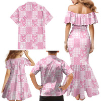 Pink Palaka Japanese Patterns Family Matching Mermaid Dress and Hawaiian Shirt Koi Fish Asanoha Sakura Patchwork Stylized LT14 - Polynesian Pride