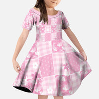 Pink Palaka Japanese Patterns Family Matching Off Shoulder Maxi Dress and Hawaiian Shirt Koi Fish Asanoha Sakura Patchwork Stylized - Polynesian Pride