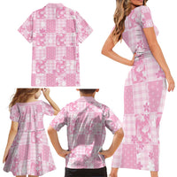 Pink Palaka Japanese Patterns Family Matching Short Sleeve Bodycon Dress and Hawaiian Shirt Koi Fish Asanoha Sakura Patchwork Stylized LT14 - Polynesian Pride