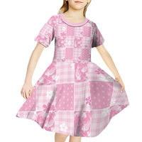 Pink Palaka Japanese Patterns Kid Short Sleeve Dress Koi Fish Asanoha Sakura Patchwork Stylized - Polynesian Pride