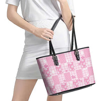 Pink Palaka Japanese Patterns Leather Tote Bag Koi Fish Asanoha Sakura Patchwork Stylized LT14 - Polynesian Pride