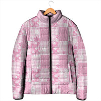 Pink Palaka Japanese Patterns Padded Jacket Koi Fish Asanoha Sakura Patchwork Stylized - Polynesian Pride